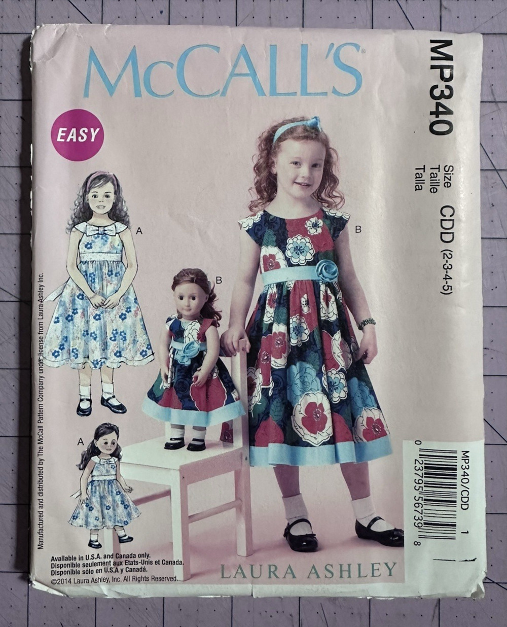 UNCUT McCall's 340 Child's & 18" Doll's Dress Pattern size 2, 3, 4, 5 Ashley